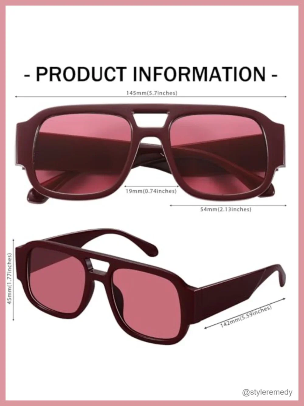 Retro Oversized Aviator Sunglasses Women Men Square Double Bridge UV400